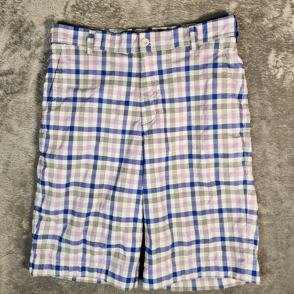 Nike Golf Shorts Men's 28X10 Purple Dri-Fit Bermuda Plaid‎ Poly Stretch